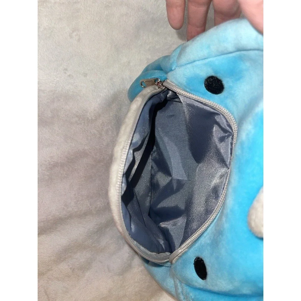 Kids Mini Plush Shark Backpack Blue Gray Red Zip, Adjustable Straps